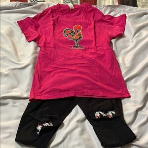 Pink Graphic T-Shirt and Black Leggings Set